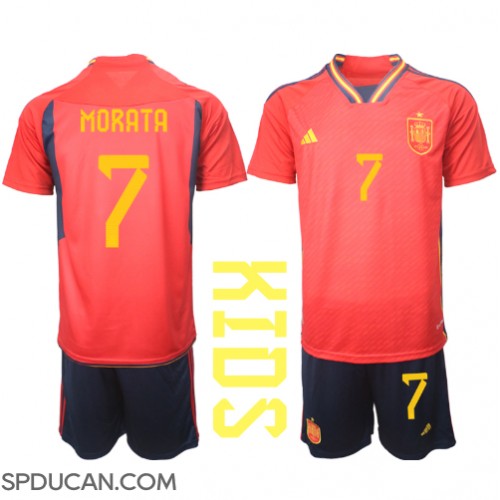 Dječji Nogometni Dres Španjolska Alvaro Morata #7 Domaci SP 2022 Kratak Rukav (+ Kratke hlače)
